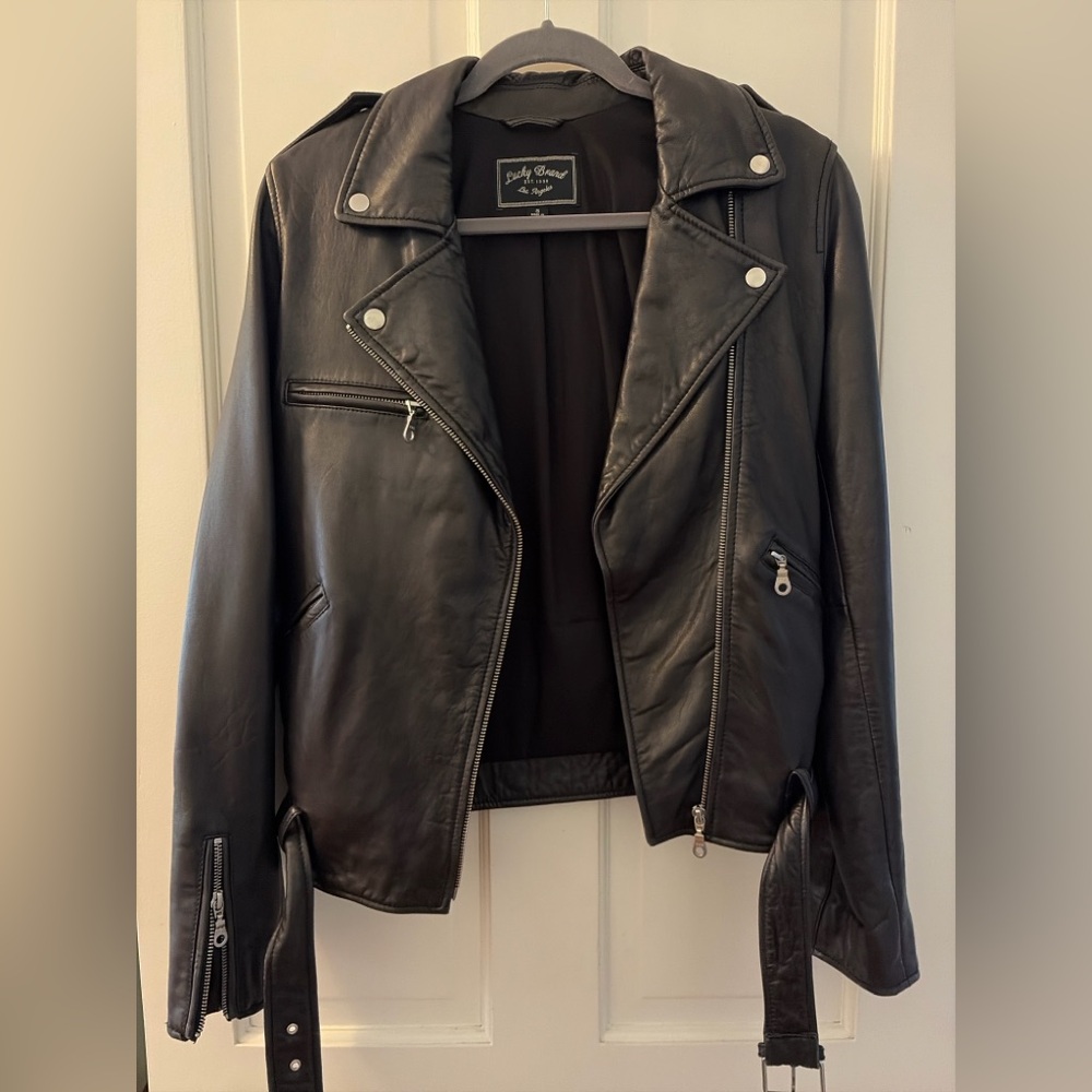 Lucky Brand Classic Black Leather Moto Jacket